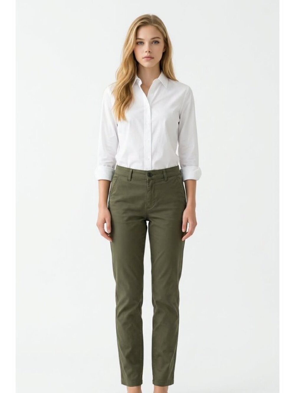 Ava & Viv Women’s Straight-Leg Stretch Chino Pants – Size 26W – Olive Green